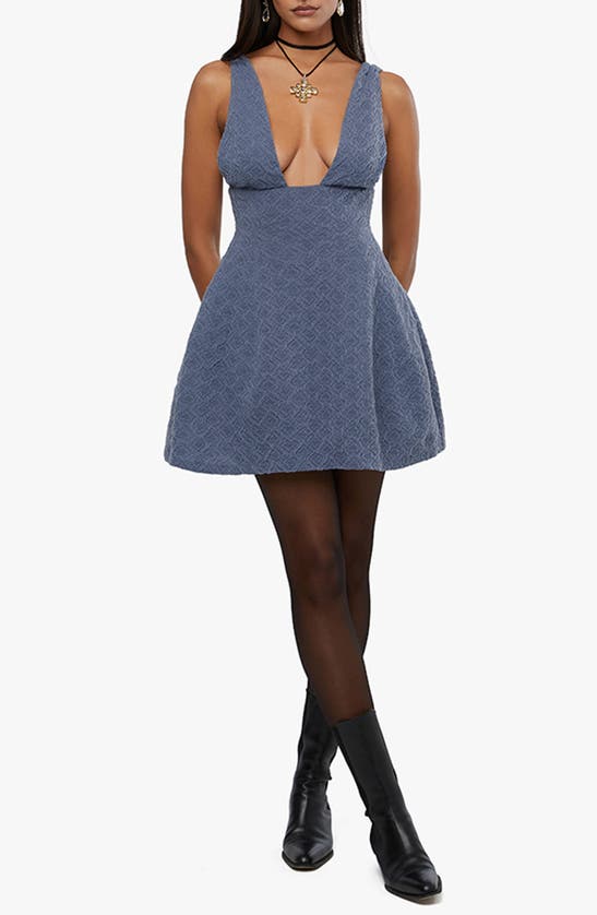 Shop Weworewhat Plunge Jacquard Minidress In Grey Blue