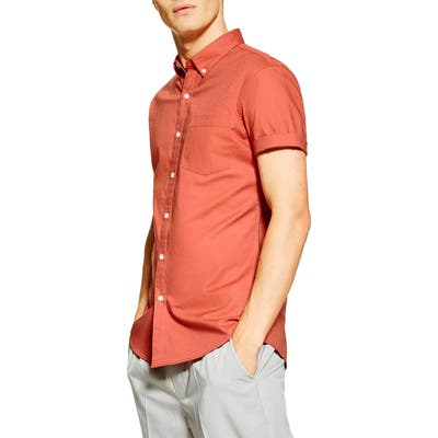 Topman Stretch Solid Shirt, Brown