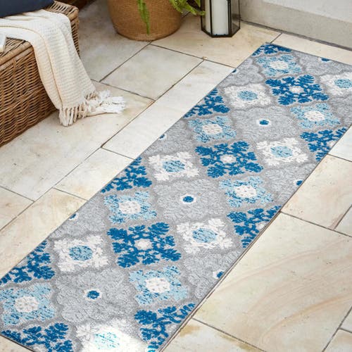 Shop Jonathan Y Cassis Ornate Ogee Trellis Indoor/outdoor Area Rug In Light Gray/blue