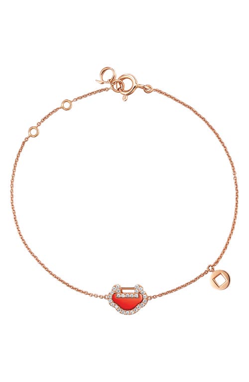 Petite Yu Yi Red Agate & Diamond Station Bracelet in Rose Gold