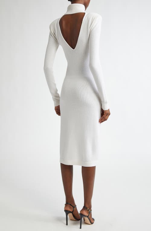 Tom Ford Turtleneck Long Sleeve Cashmere Sweater Dress In Off White