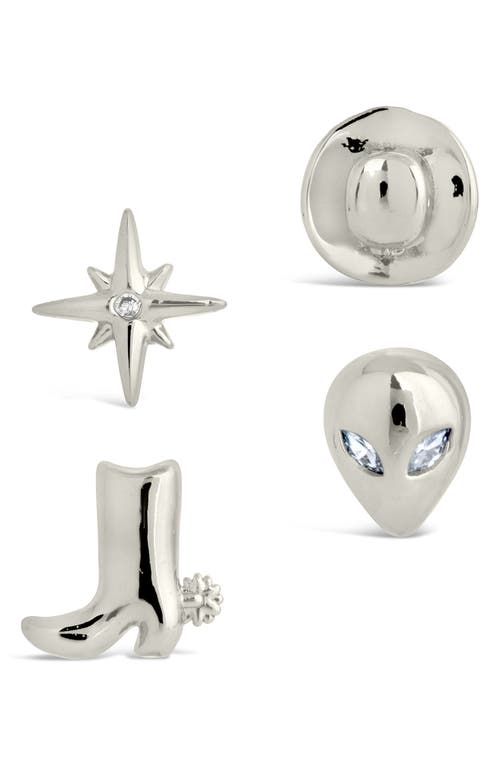 Sterling Forever Space Cowgirl Cz Mismatched Stud Earrings In Silver