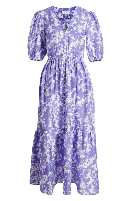 & Other Stories Puff Sleeve Maxi Dress In White/ Purple Aop