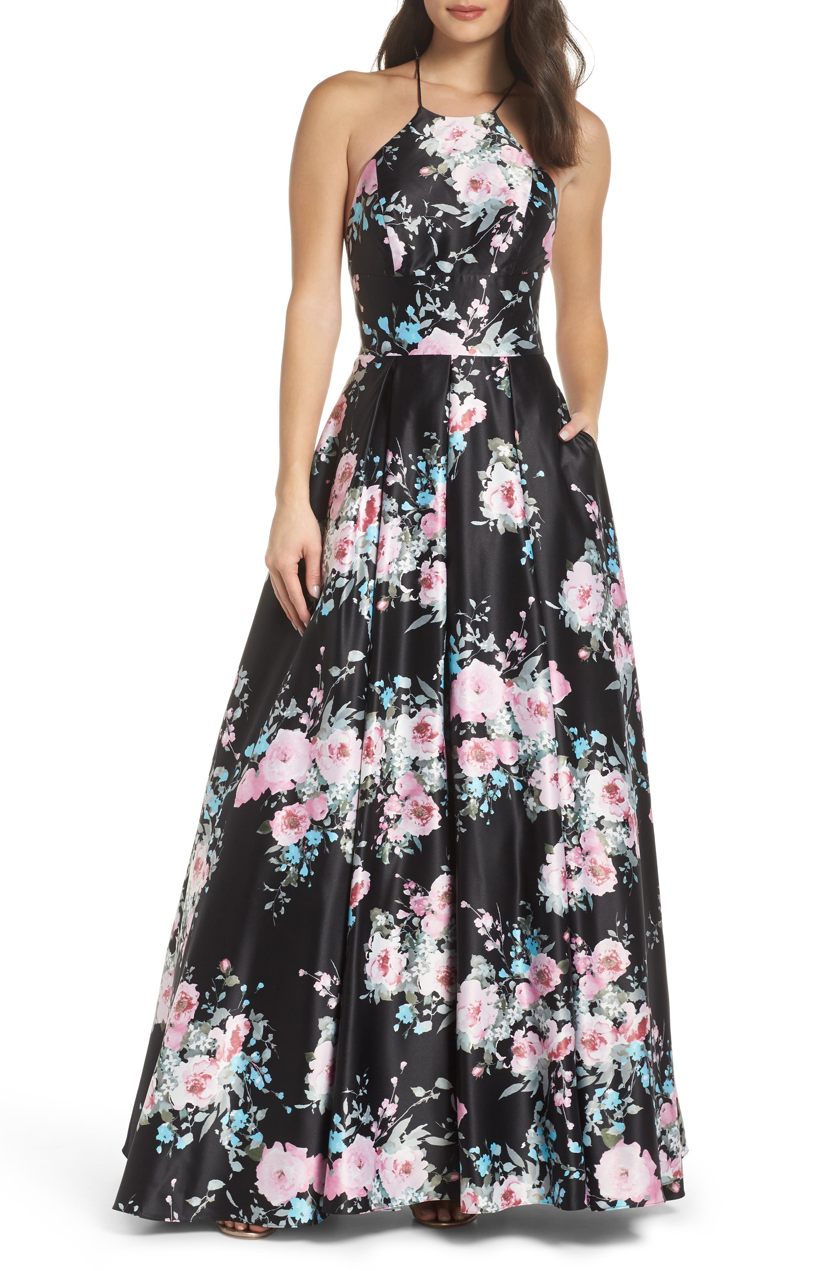 Blondie Nites Halter Neck Ballgown, Black