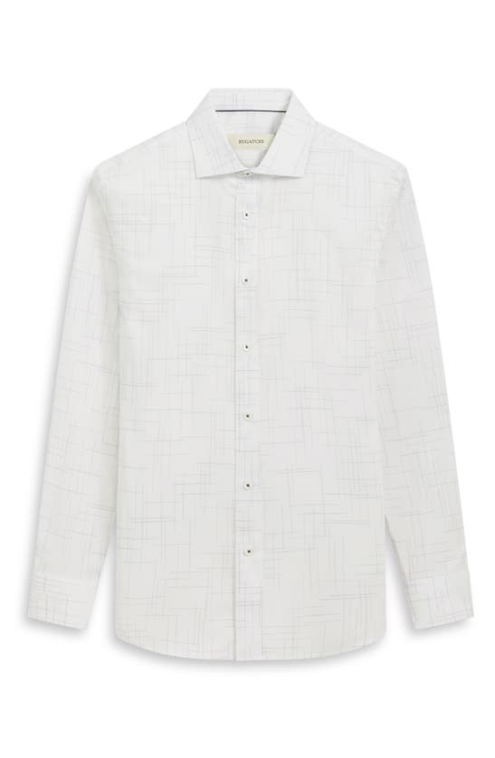 Bugatchi Axel Geo Print Stretch Button-up Shirt In White