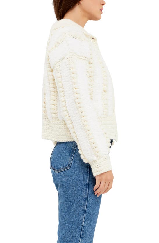 English Factory Premium Mixed Yarn Pompom Cardigan In Ivory