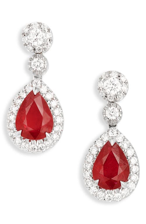 Ruby & Pavé Diamond Drop Earrings in White Gold/Ruby/Diamond