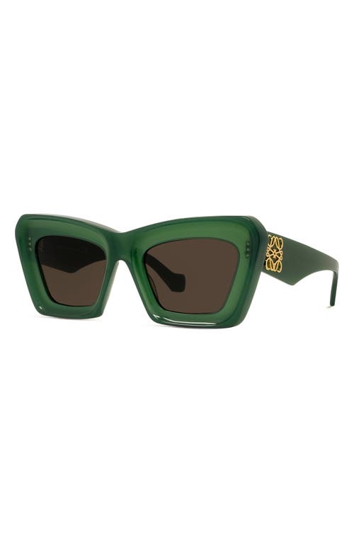 Loewe Anagram 52mm Cat Eye Sunglasses In Shiny Dark Green/brown