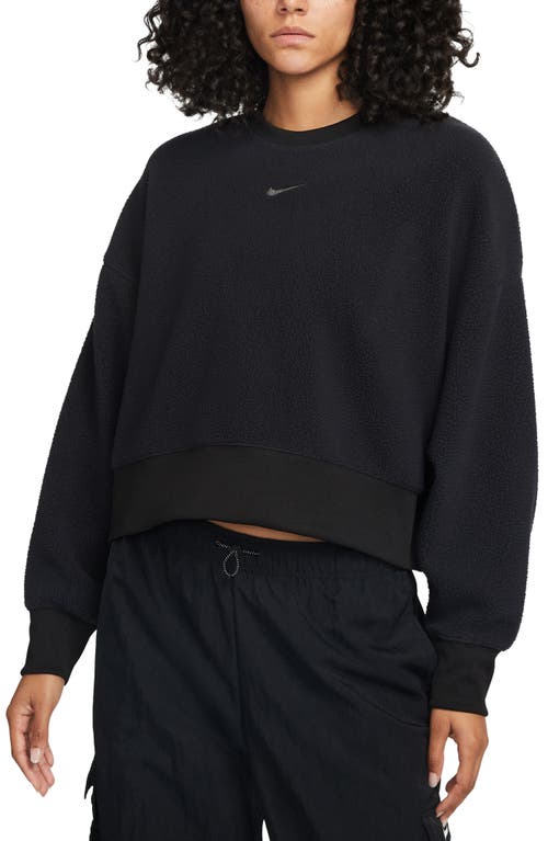 Shop Nike Oversize Fleece Crop Crewneck Sweatshirt In Black/dkskgy