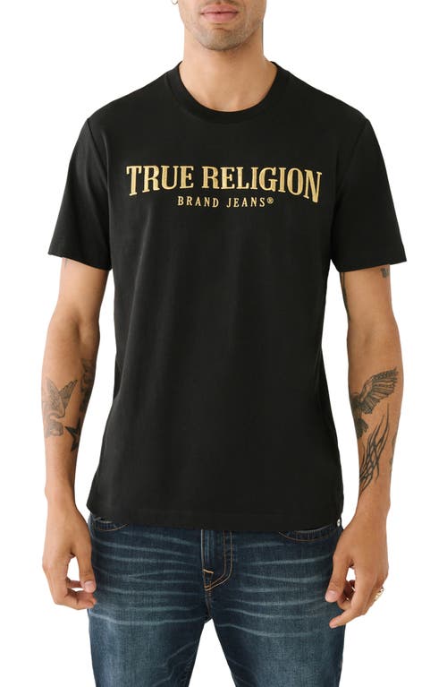 Gold Arch Embroidered T-Shirt in Jet Black