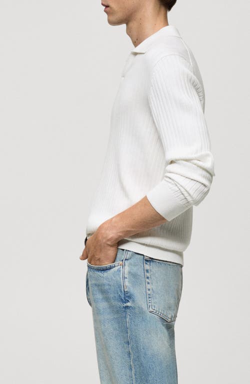 MANGO MANGO LONG SLEEVE RIB KNIT POLO SWEATER 