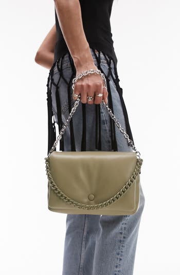 Padded Chain Faux Leather Crossbody Bag