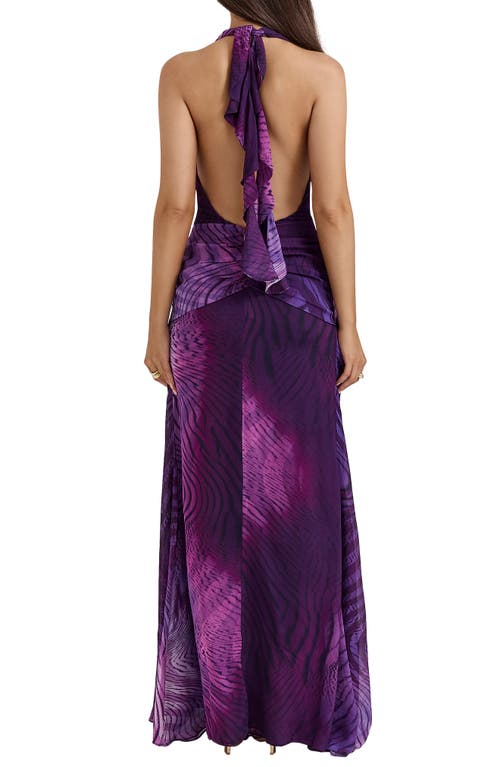 Shop House Of Cb Olessia Plunge Halter Maxi Dress In Iris Orchid