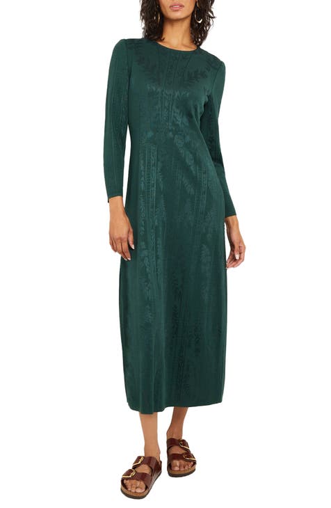 Flounce London Tall Satin Flutter Sleeve Midi Dress In Emerald  Jacquard-Green for Women