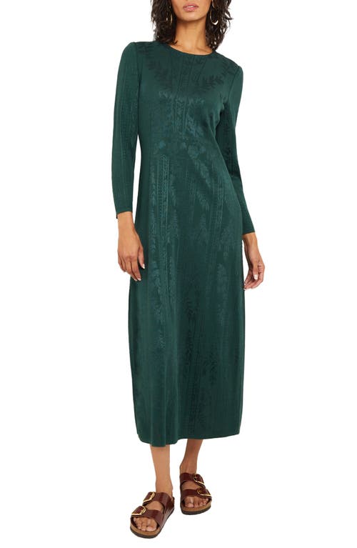 Floral Jacquard Long Sleeve Knit Dress in Hunter Green