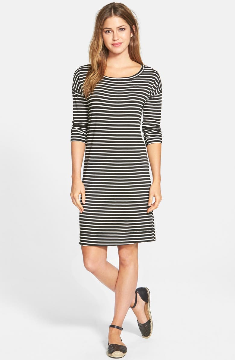 Caslon® Stripe Roll Sleeve Sweatshirt Dress (Regular & Petite) | Nordstrom