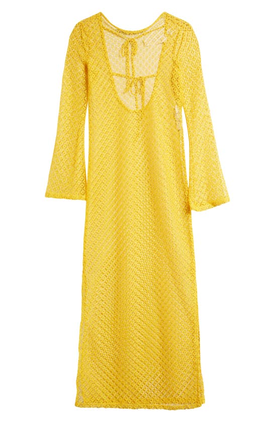 Shop Something New Chrissy Long Sleeve Tie Back Open Stitch Dress In Spicy Mustard