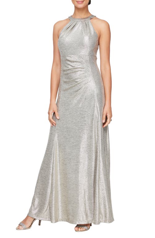 Alex Evenings Metallic Sleeveless Gown Champagne at Nordstrom,