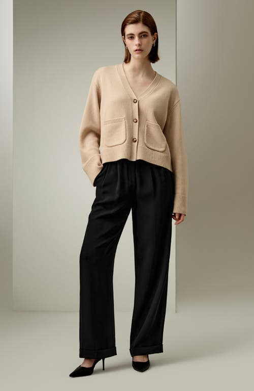 Lilysilk Cropped Wool-cashmere Blend Cardigan Sweater For Women In Beige
