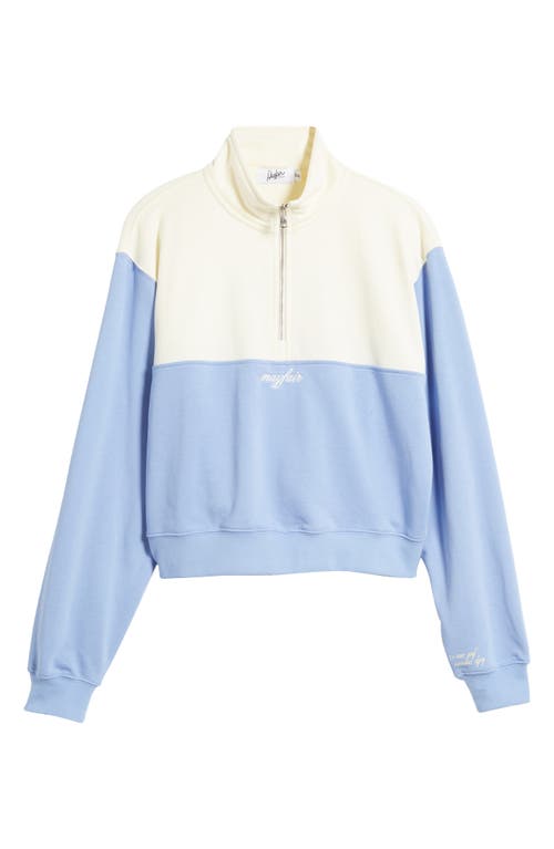 Shop The Mayfair Group Check In Half Zip Sweatshirt In Cream/periwinkle