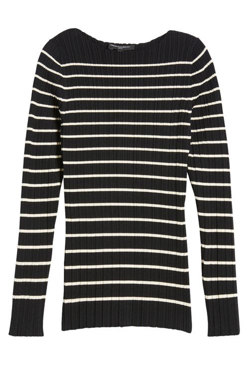 French Connection Stripe Rib Top In Blk Clsic Crm