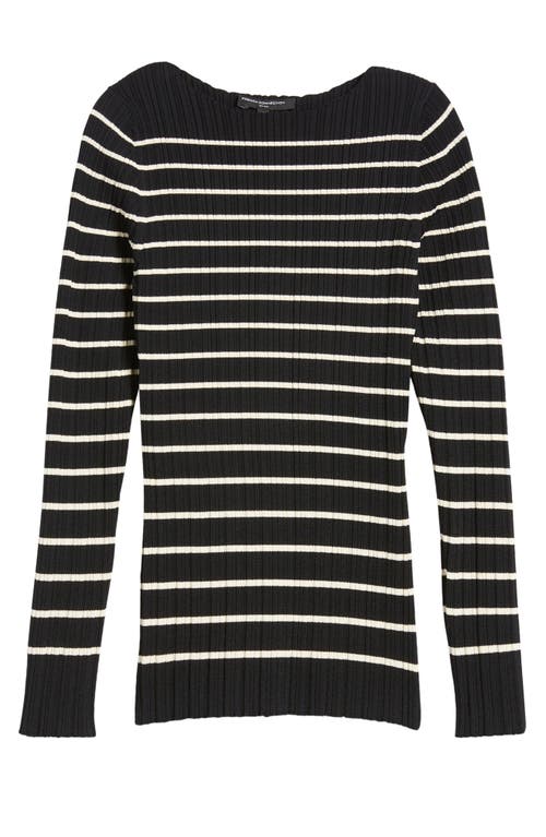 Shop French Connection Stripe Rib Top In Blk Clsic Crm