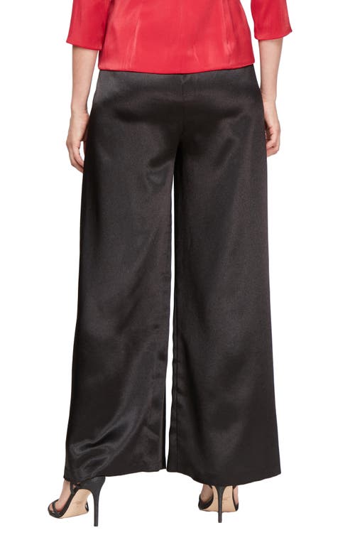 Shop Alex Evenings Wide Leg Crepe Satin Pants In Black