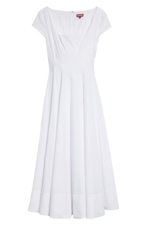 Shop Staud Wells Stretch Cotton Midi Dress In White