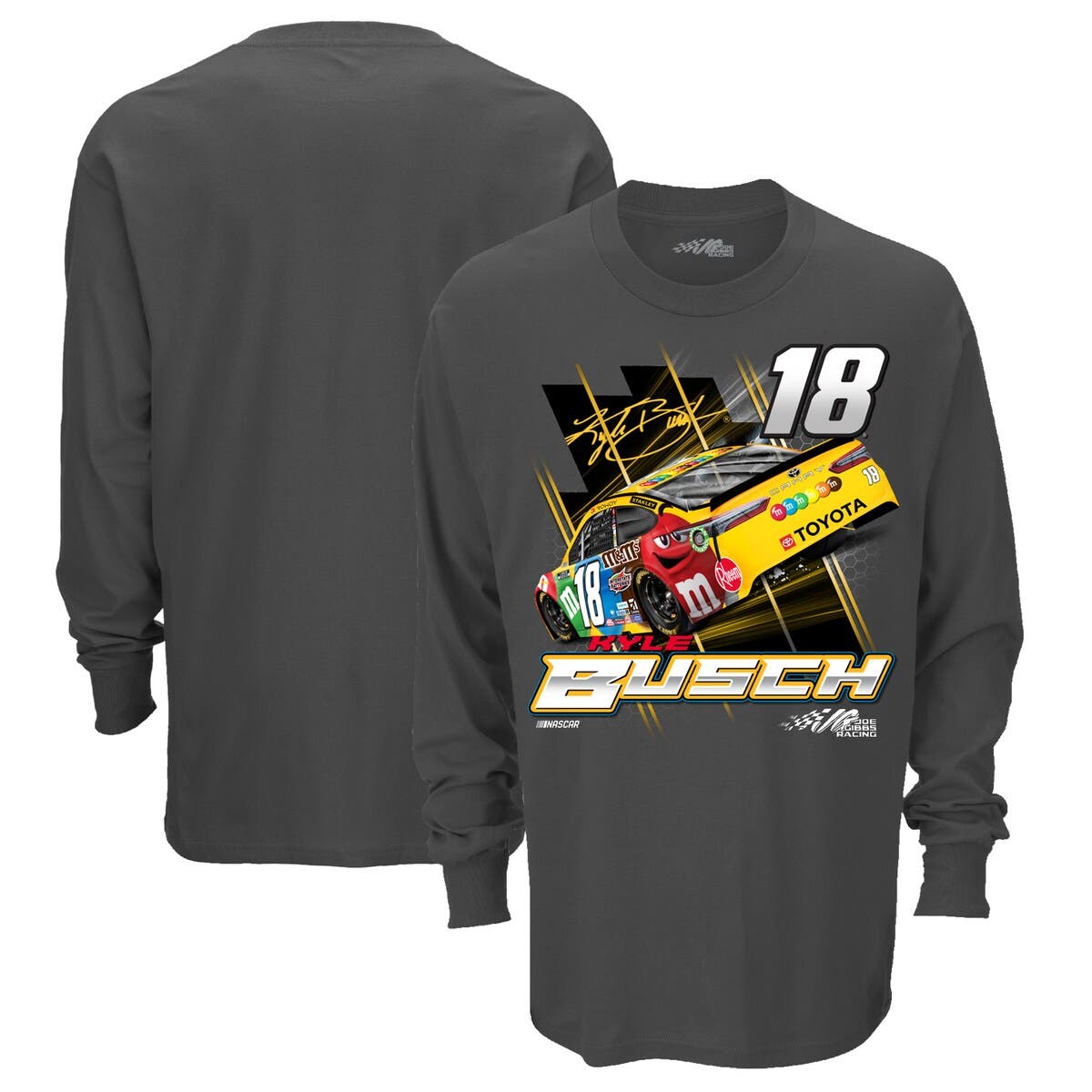JOE GIBBS RACING TEAM COLLECTION Men's Joe Gibbs Racing Team Collection Charcoal Kyle Busch Speedster Long Sleeve T-Shirt at Nordstrom