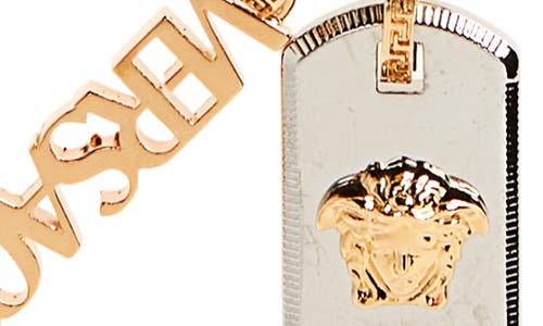 Shop Versace Medusa Dog Tag Logo Pendant Necklace In  Gold/palladium