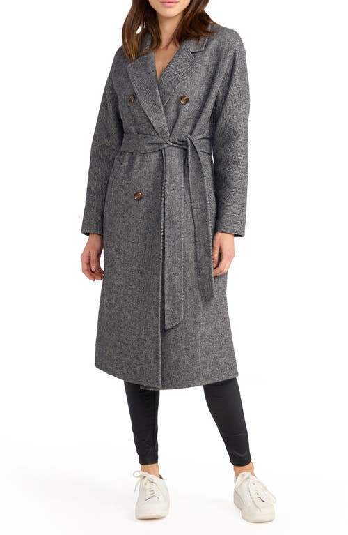Standing Still Belted Double Breasted Wool Blend Coat in Charcoal