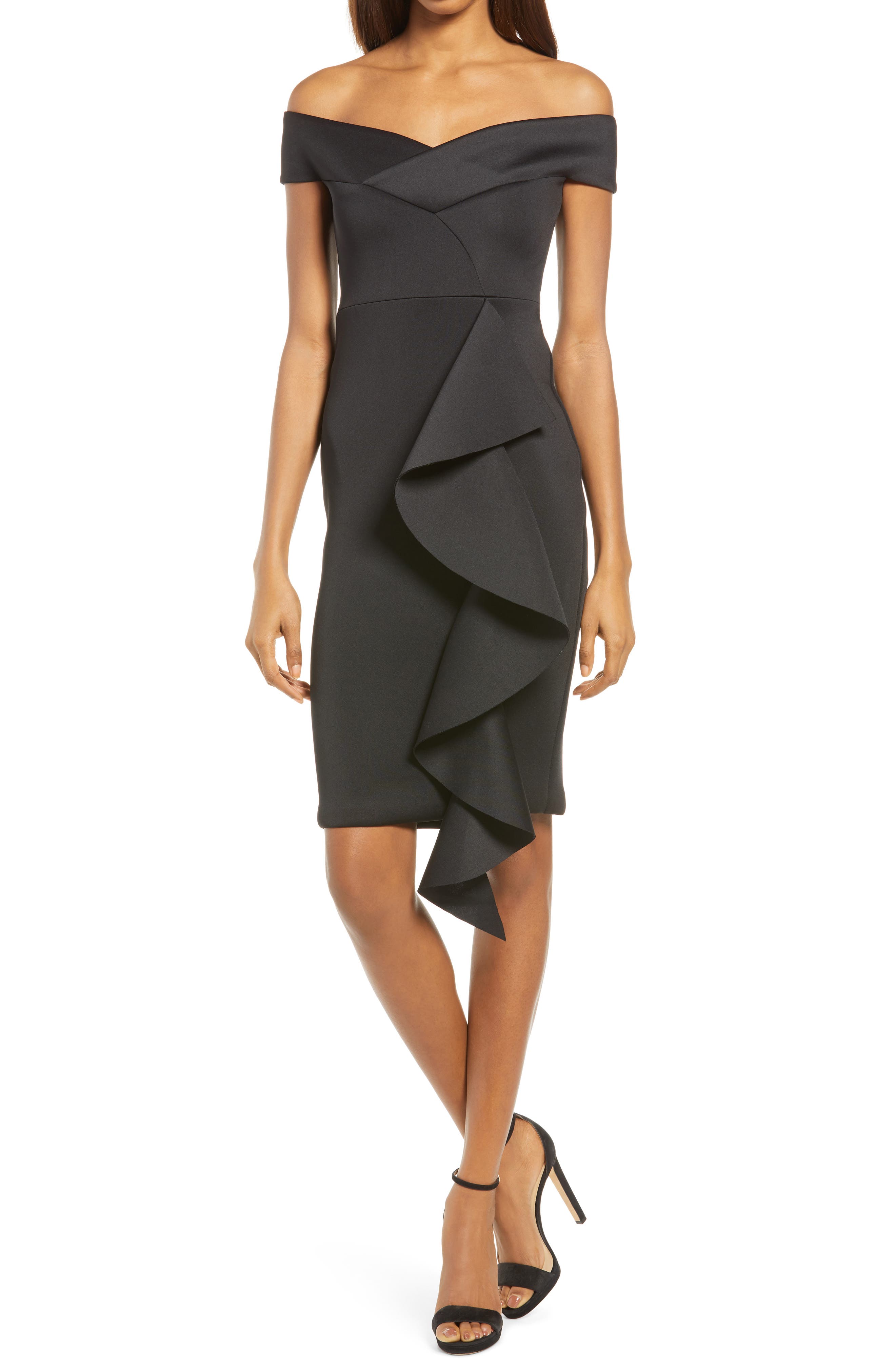 lavish alice off the shoulder tuxedo dress