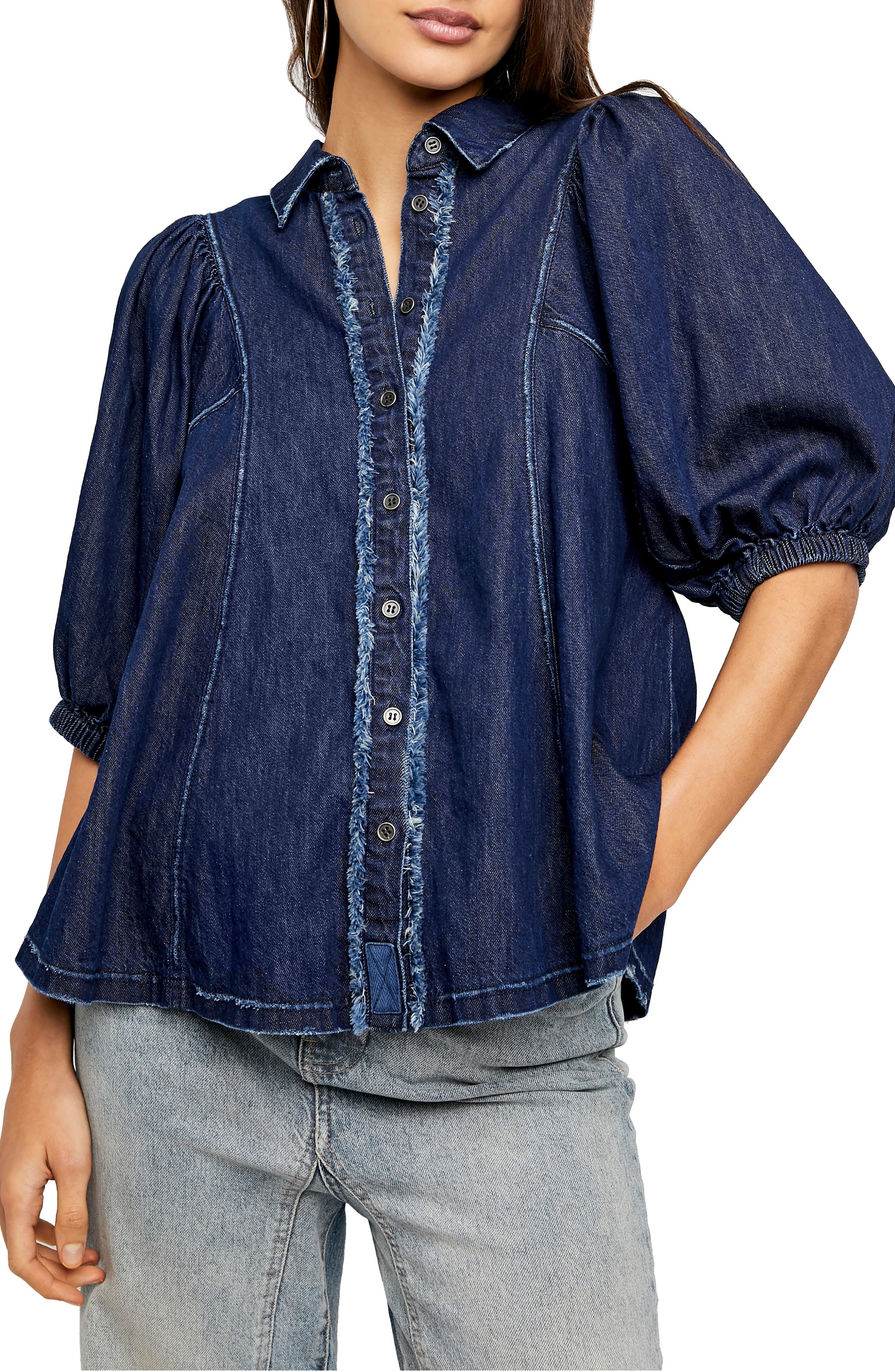 denim puff sleeve shirt