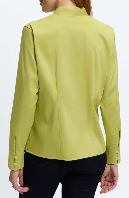 Foxcroft Bridget Scalloped Matte Sateen Button-up Shirt In Chartreuse
