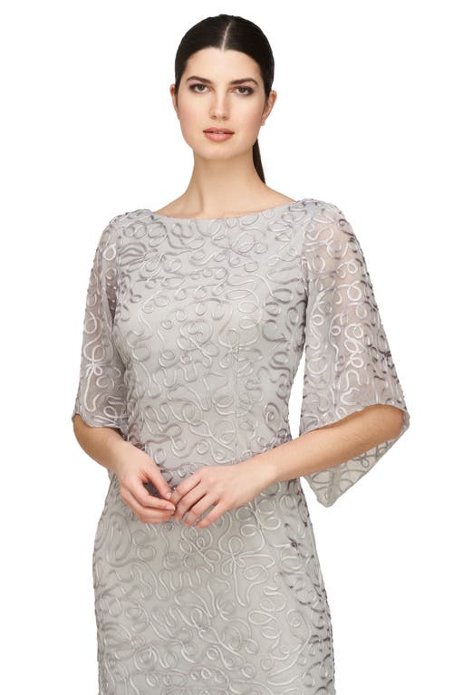 Shop Js Collections Camile Flutter Sleeve Column Gown In Silver Mist