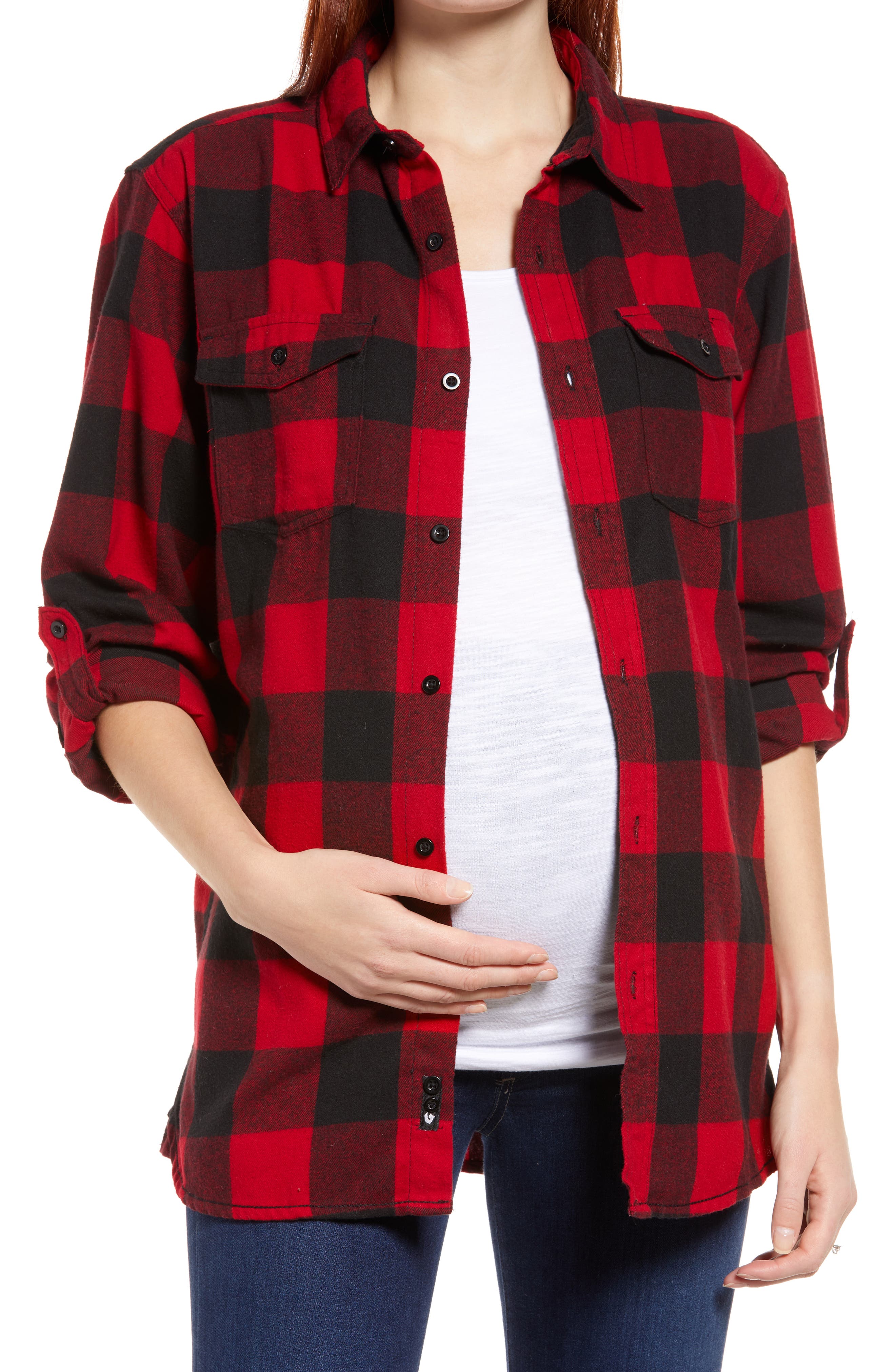 maternity lumberjack shirt