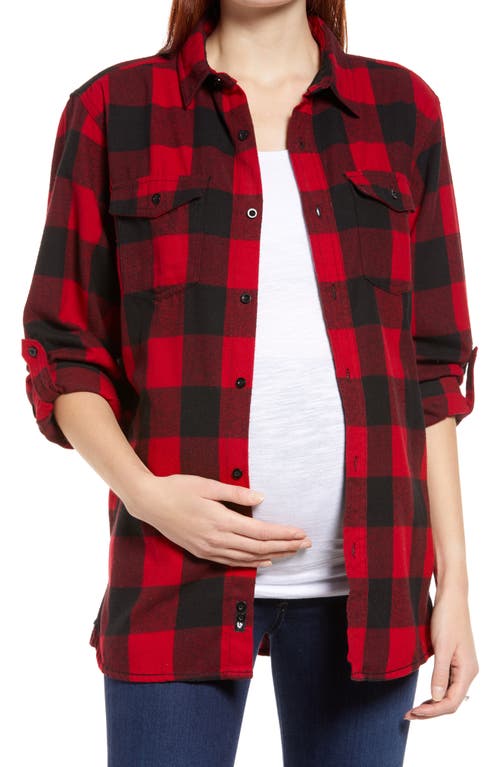Mom Motto Maternity Flannel Shirt in Black And Red