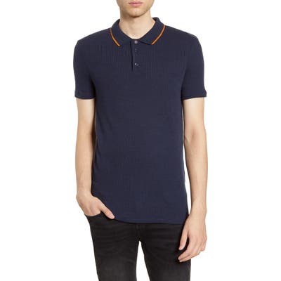 Topman Snit Classic Fit Ribbed Polo, Blue