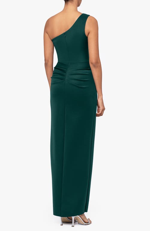 Xscape Evenings One-shoulder Ruffle Scuba Crepe Gown In Hunter