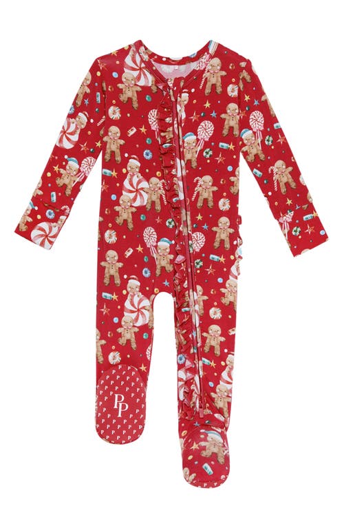 Posh Peanut Babies'  Gingerbread Lane Ruffle Zip Footie In Red