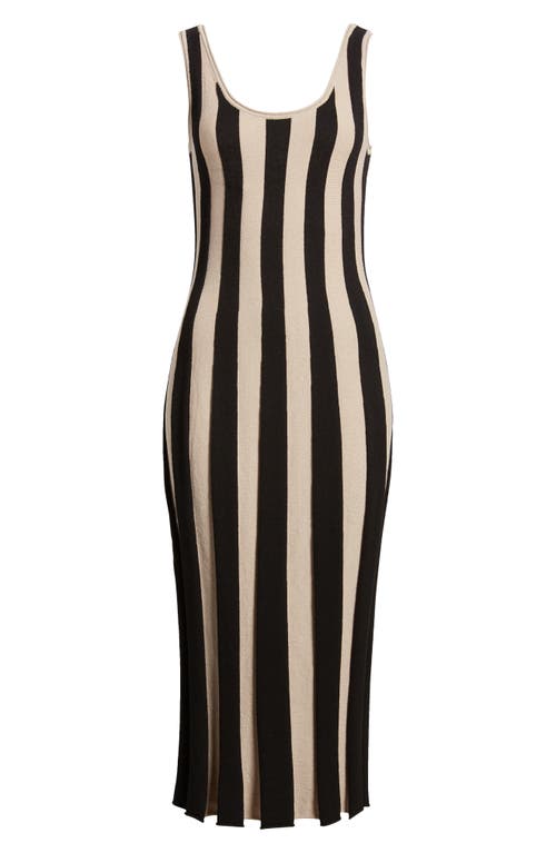 Shop & Other Stories Rib Sleeveless Midi Sweater Dress In Black/beige Stripes