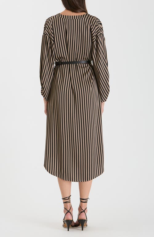 August Sky Stripe Balloon Sleeve Shirtdress In Taupe