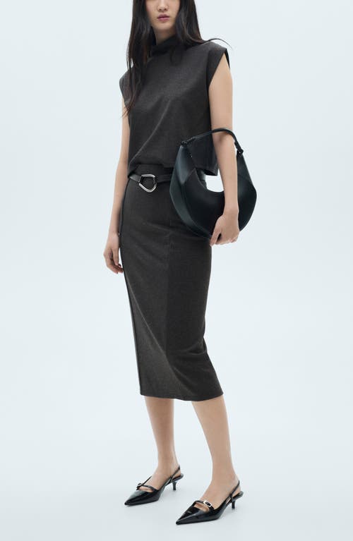 Mango Seam Detail Midi Skirt In Grey