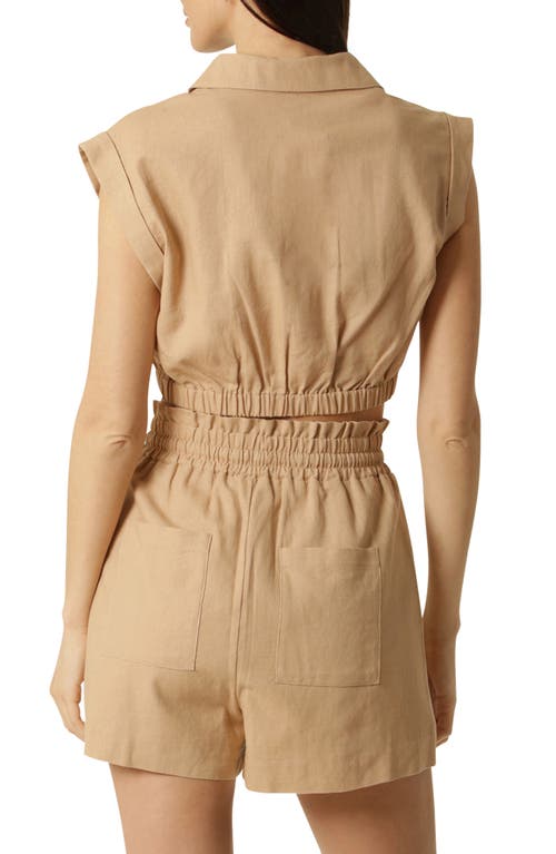 Shop Avec Les Filles Linen Blend Sleeveless Shirt & Shorts Set In Camel