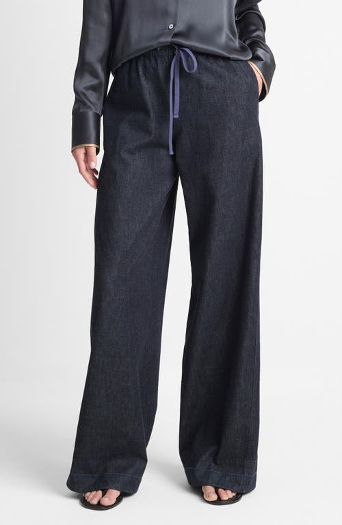 Shop Vince Low Rise Twill Wide Leg Pants In Washed Indigo