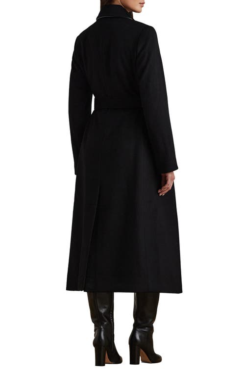 Shop Lauren Ralph Lauren Double Breasted Wool Blend Trench Coat In Black