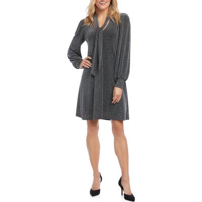 Karen Kane Taylor Long Sleeve Tie Neck Dress, Metallic
