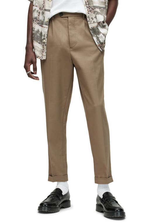 AllSaints Tallis Pleated Cotton & Wool Trousers in Ash Khaki Brown
