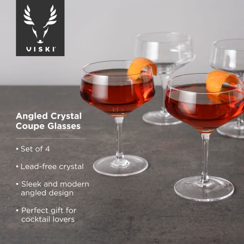Viski Raye Crystal Angled Coupe Glasses Set Of 4 In Clear