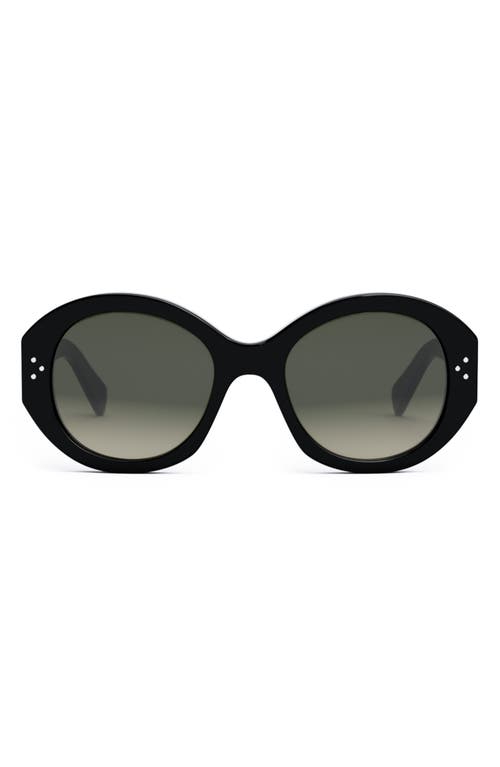 CELINE Bold 3 Dots 53mm Polarized Gradient Round Sunglasses in Shiny Black /Gradient Brown at Nordstrom